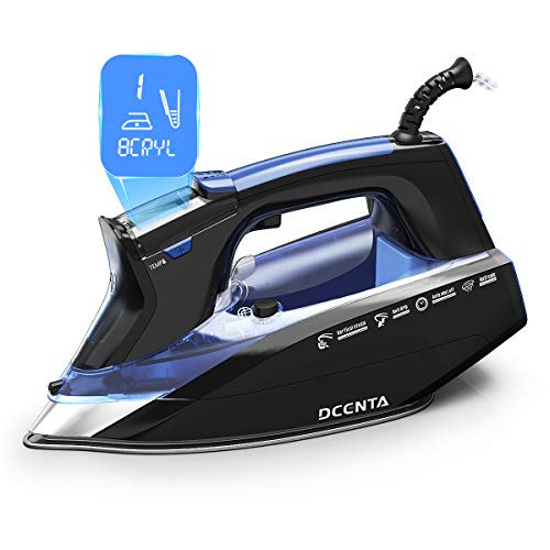 Dcenta 1800W LCD Screen Steam Iron, 11 Temperature and Fabric Settings Steam Iron for Various Fabric, Ceramic Soleplate?3-Way Auto-Off, Self-Cleaning, Anti-Drip Clothes Iron for Home