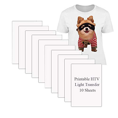 Printable HTV Heat Transfer Vinyl for Inkjet Printers Iron-On light T-shirt Fabric Transfer A4 Size, 10 Sheets