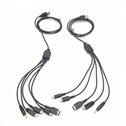 HUELE 2PCS 5 In 1 USB Game Charging Cable for NDS Lite / Wii U / New 3DS XL LL 2DS for GBA SP / PSP 1000 2000 3000 Charger Cable Cords(115cm)