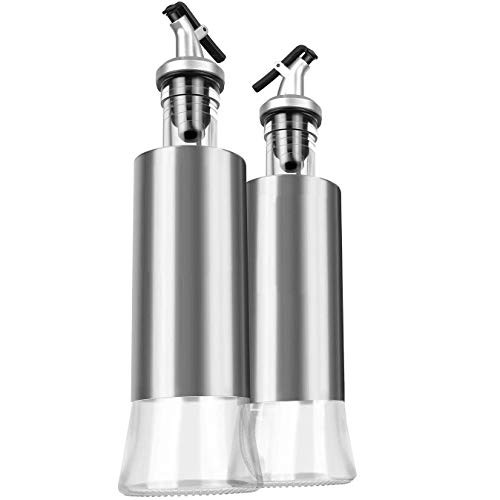 Oil Dispenser Stainless Steel Bottle Vinegar Cruet 2 pack - 11oz Sauce Oil bottles for olive oil