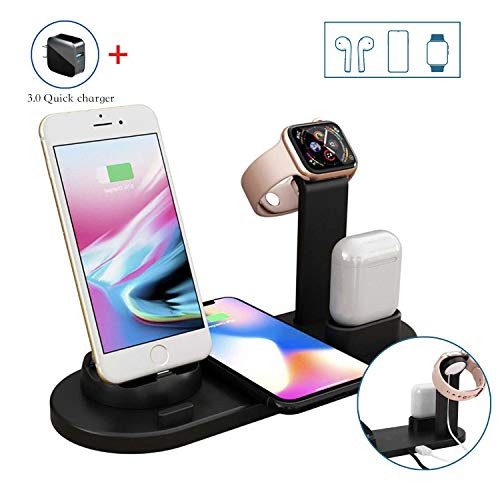 Wireless Charger, Vittqsuier 4 in 1 Wireless Charging Dock for Apple Watch and Airpods, Charging Station for Multiple Devices, Qi Fast Wireless Charging Stand Compatible with iPhone11/X/XS/XR/Xs Max/8