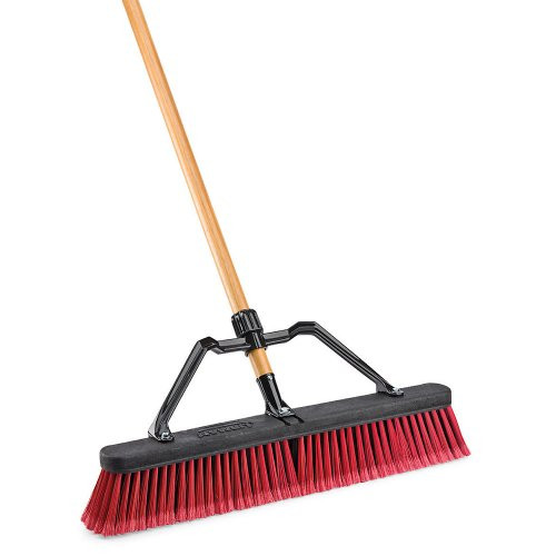 LIBMAN 824 Push Broom with Hard Polymer Support Brace, 18", Medium-Duty Bristles, Recycled Steel Handle