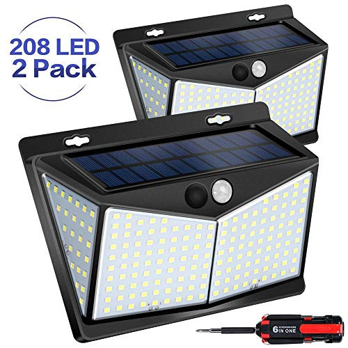 Solar Lights Outdoor 208 LED /3 Modes, Solar Wall Light, Solar Motion Sensor Light Outdoor with 270°Wide Angle, IP65 Waterproof, for Garden,Patio Yard, Front Door, Garage,Porch