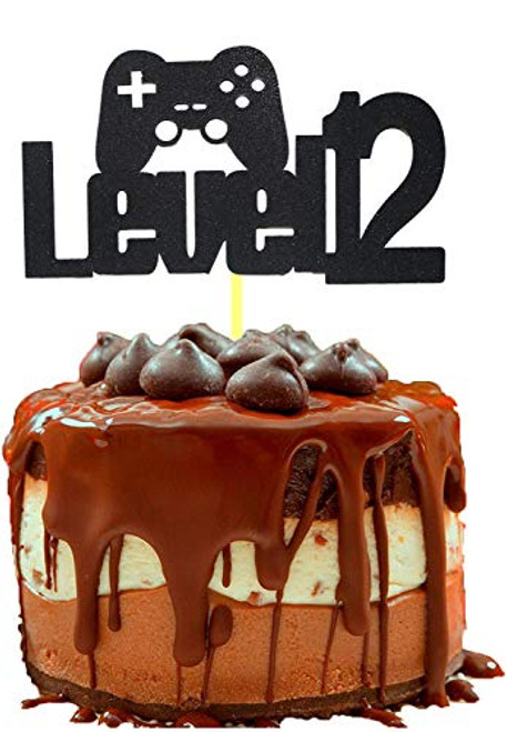 Video Game Level Up 12 Birthday Cake Topper, Glittery Happy 12th Birthday Video Gaming Cake Toppers for 12 Year Old Boy and Kids Video Game Themed Birthday Decorations