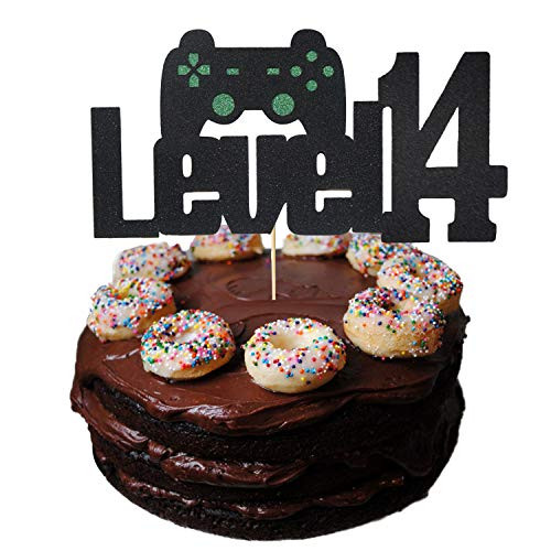 Level Up 14 Video Game Cake Topper for 14th Video Game Theme Birthday Party Cake Decorations