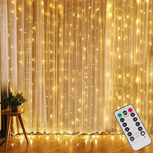 Window Curtain Lights, 8 Lighting Modes, Fairy String Lights, Remote Control USB Powered Waterproof Icicle Lights With Timer, Indoor Outdoor Decorative for Bedroom, Party, Wedding (Warm White)