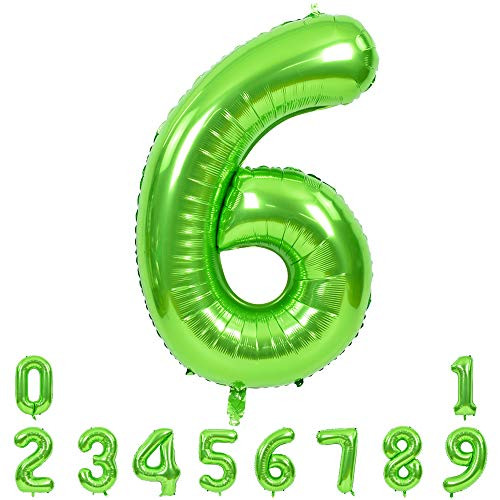 40 Inch Green Large Numbers Balloons 0-9, Number 6 Digit 6 Helium Balloons, Foil Mylar Big Number Balloons for Birthday Party Anniversary Supplies Decorations