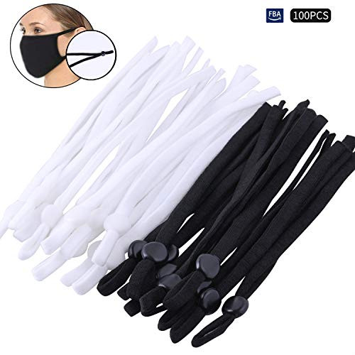 CCWY 50White + 50Black Pieces Elastic Band Cord with Adjustable Buckle Stretchy for DIY Mask Making and Crafts Earloop Clothes or Other DIY Sewing