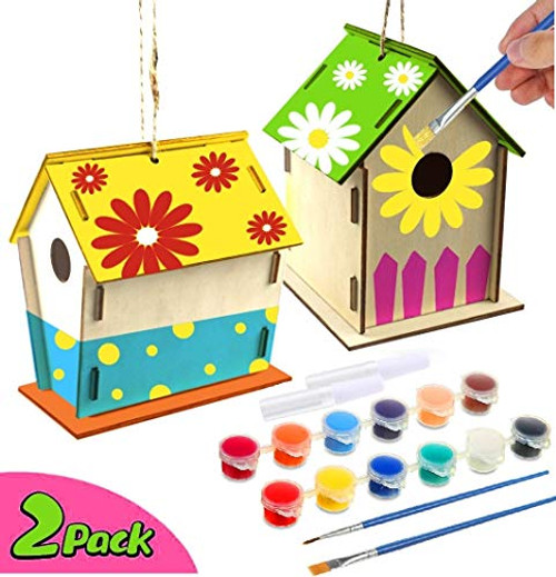 Wakestar Crafts for Kids Ages 4-8 - 2Pack DIY Bird House Kit - Build and Paint Birdhouse(Includes Paints & Brushes) Wooden Arts for Girls Boys Toddlers Ages 3-5 8-12