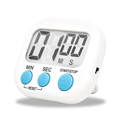 Techsea Kitchen Timer, Digital Kitchen Timer with Loud Alarm, Big Digits, Magnetic Backing, Retractable Stand for Cooking Baking Workout Sports Games (White)