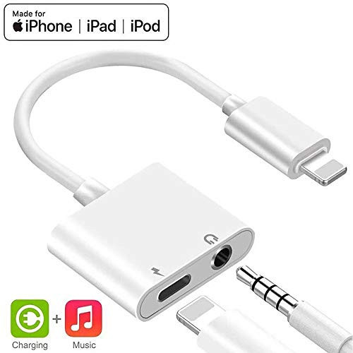 Headphone Jack Adapter for iPhone 11 Adapter Splitter Charger and Headphones for iPhone Earphone dongle Compatible with iPhone 11/XR/XS/X/7/8 Audio & Charger & sync Cable Support All iOS System