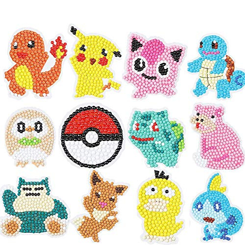 leobella 5D DIY Kids Diamond Painting Stickers Kits for Kids, Diamond Art Mosaic Stickers for Pokemon by Numbers Kits,Digital Diamond Paint - 12 PCS