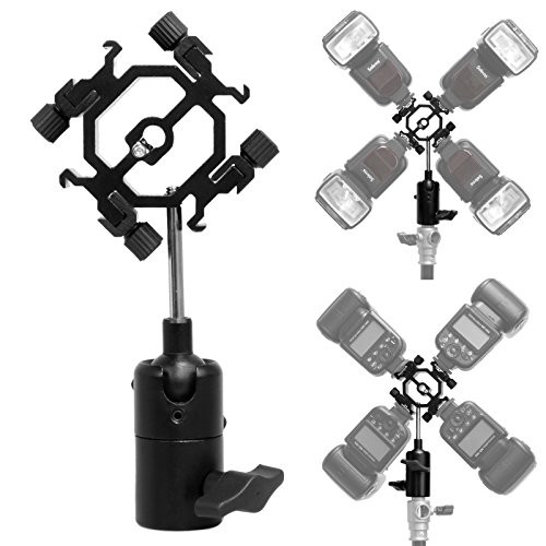 Mekingstudio 4 Way Hot Shoe Mount Light Stand Mount Flash Bracket with Umbrella Holder for Canon Nikon Yongnuo Godox Pentax Sigma Speedlight, LED Monitors, Microphones