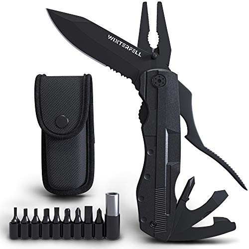 Winterfell Stainless Steel Multitool Knife - Portable Folding Knife - Durable 9 in 1 Multi Tool - Premium Quality Pocket Knives For Men - Outdoor Survival Multitool Pliers - Camping Knife (Black)