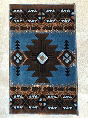 South West Native American Door Mat Area Rug Blue Brown Concord Design C318 (2 Feet X 3 Feet 4 Inch .)
