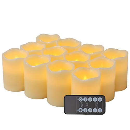 Flameless Candles LED Candles Set of 12 (D:3" X H:4") Battery Operated Candles Flickering Bulb Pillar Ivory Real Wax Electric Candles with Remote and Timer Flameless Candles LED Candles Set of 12 (D:3" X H:4") Battery Operated Candles Flickering Bulb Pillar Ivory Real Wax Electric Candles with Remote and Timer