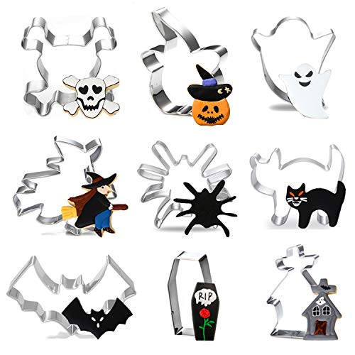 9 pcs Halloween Cookie Cutter Stainless Steel Cookie Mold Making Cookies Muffins, Biscuits, Sandwiches