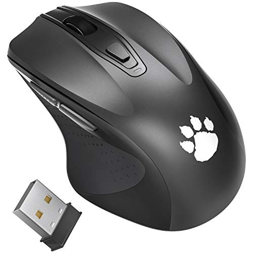 WISE TIGER 2.4G Wireless Mouse Portable Mobile Optical Mouse with Nano USB Receiver 5 Adjustable DPI Levels 6 Buttons for Notebook PC Laptop Computer Macbook - Black