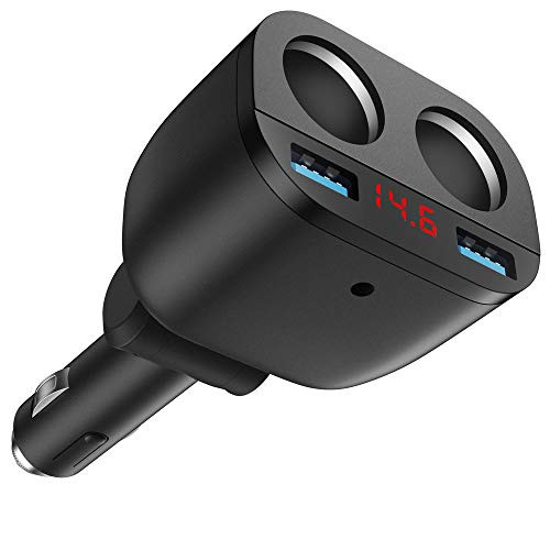 Quick Charge 3.0 Car Charger Splitter 100W 12V/24V Cigarette Lighter Splitter 2 Sockets Car Power Adapter for iPhone iPad Android Samsung GPS Dash Cam DVD Player