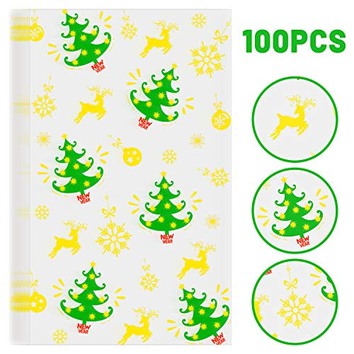 Whaline 100 Pcs Christmas Cellophane Bags with 100 Gold Twist Ties, Xmas Clear Candy Cookie Treat Bags for Christmas Party Supplies (Christmas Tree) Whaline 100 Pcs Christmas Cellophane Bags with 100 Gold Twist Ties, Xmas Clear Candy Cookie Treat Bags for Christmas Party Supplies (Christmas Tree)