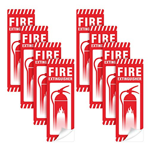 Fire Extinguisher Sign, Magicfour 8 Pack 4 x 12 Inches Vinyl Fire Extinguisher Signs Fire Extinguisher Stickers Fire Extinguisher Symbol Self Adhesive Weatherproof Safe Fire Extinguisher Stickers