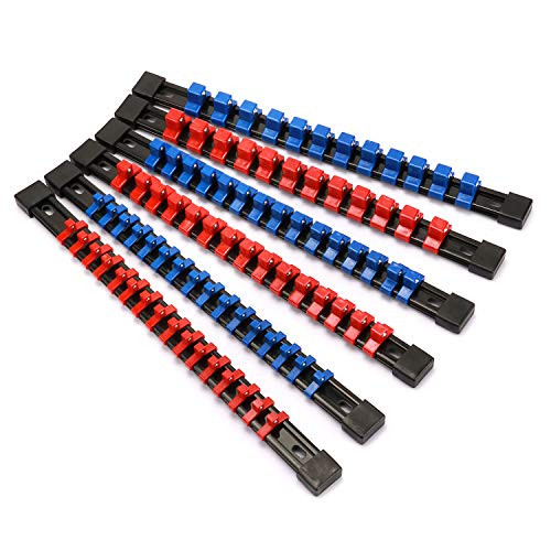 Makitoyo ABS Socket Organizer Drive Socket Holder, 1/4 Drive x 32 Clips, 3/8 Drive x 30 Clips, 1/2 Drive x 24 Clips,Portable Socket Clip Rail Holder, 6 Pieces Set