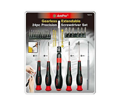 Ampro T32114 Gearless Extendable Precision Screwdriver Set, 24-Piece