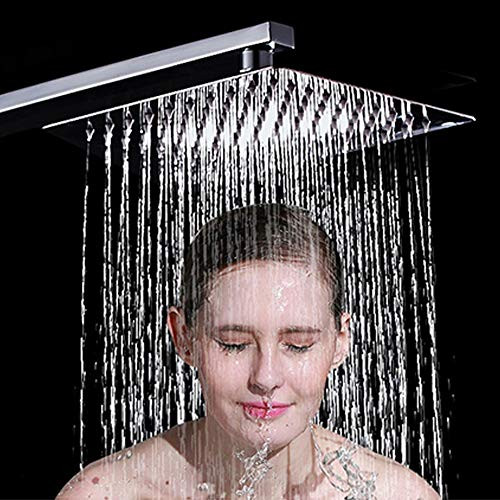 Large Square Rain Shower Head 304 Stainless Steel Ultra Thin Powerful High Pressure Top Spray Bathroom Rainfall Showerhead (10 inch)