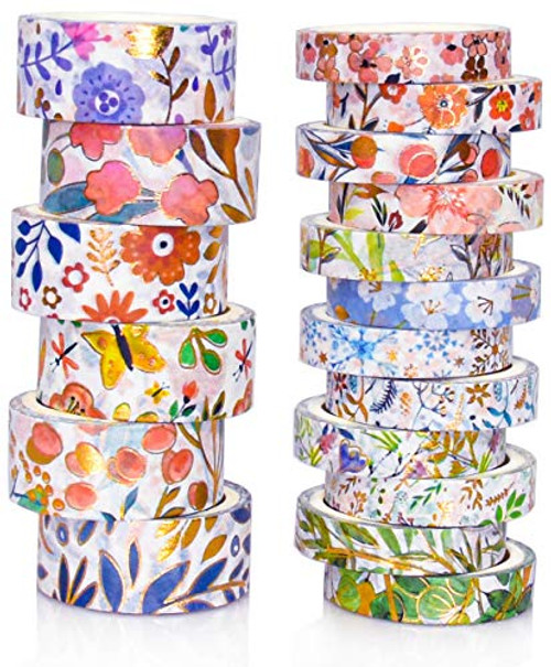 18 Rolls Gold Foil Floral Washi Tape Set,Colored Masking Tape,Colorful Decorative Painters Tape for Craft,Scrapbook,Bullet Journal,DIY,Gift Wrapping 18 Rolls Gold Foil Floral Washi Tape Set,Colored Masking Tape,Colorful Decorative Painters Tape for Craft,Scrapbook,Bullet Journal,DIY,Gift Wrapping