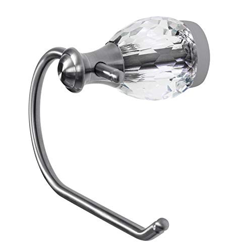HouseAid Crystal Stainless Steel Toilet Paper Holder, European Single Post Toilet Roll Holder, Modern Wall Mounted Sturdy Diamond Paper Holder, Bathroom Hardware, Brushed Nickel