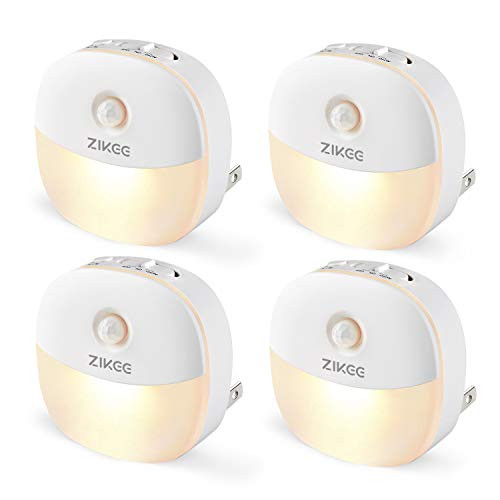 ZIKEE Plug-in LED Motion Sensor Night Light, Mini Warm White LED Nightlight with Dusk to Dawn Sensor, Motion Sensor, Adjustable Brightness for Bedroom, Bathroom, Kitchen, Hallway, Stairs (4 Pack)