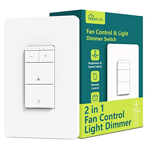 Smart Ceiling Fan Control and Dimmer Light Switch, Neutral Wire Needed, Treatlife Single Pole Wi-Fi Light Switch Fan Speed Control, Works with Alexa/Google Assistant, Schedule, Remote Control (1PACK)