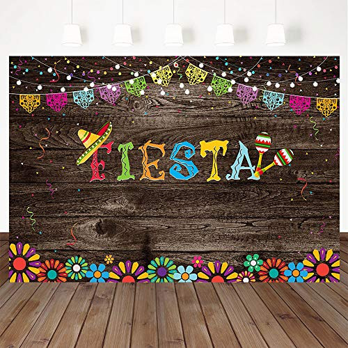 Avezano Mexican Fiesta Party Backdrop, Rustic Wood Fiesta Theme Party Decorations Mexican Fiesta Birthday Party Banner Photography Background (7x5ft Vinyl)