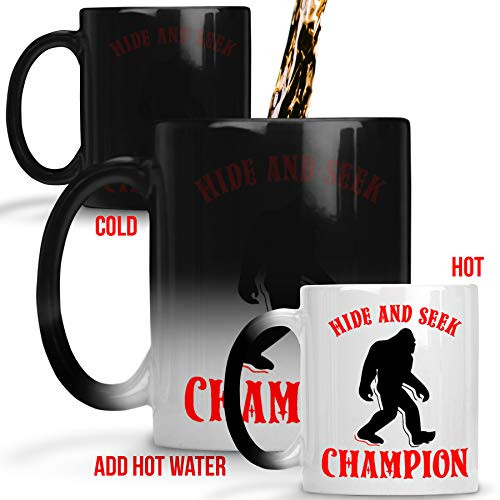 Hide and Seek Sasquatch Champion Choice of 11 or 15 Ounce or Color Changing Coffee Cup Mug | Amazing Gift for Big Foot and Sasquatch Believers | Funny Big Foot Mugs (Color Changing Mug)