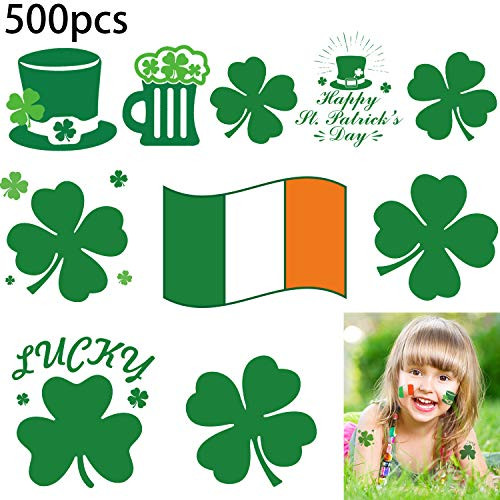 Boao St. Patrick's Day Tattoos Temporary Irish Shamrock Tattoos Saint Patricks Day Accessories Party Favors Gifts (500 Pieces)