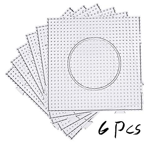 6 Pcs 5mm Fuse Beads Boards,Large Square Fuse Beads Boards Clear Plastic Pegboards Square Clear Plastic Pegboards,Suitable for Kids Craft Beads