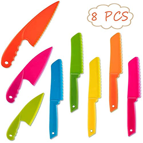 8 PCS Kid Plastic Kitchen Knife Set,Toddler's Cooking Knives,Children Safe Cooking Chef Knives for Fruit,Bread,Cake,Salad and Lettuce Knife