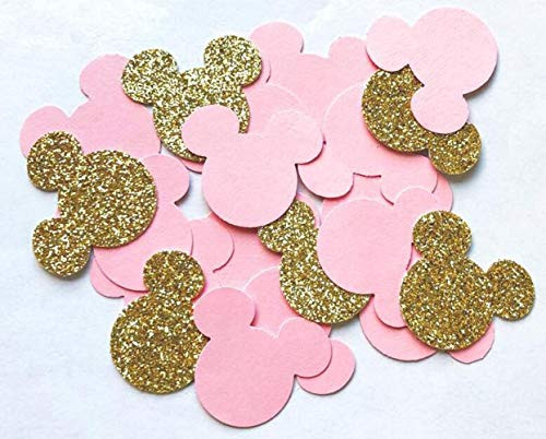 100 pcs 3inch Pink & Gold Glitter Minnie Mouse Glitter Confetti ,Mickey Mouse Confetti,Minnie Mouse Birthday Supplies , Mickey Mouse Theme Party Decor,Minnie Confetti,Bridal Shower Decor, Girl Baby Shower Decor, Table Decor Photo Booth Props
