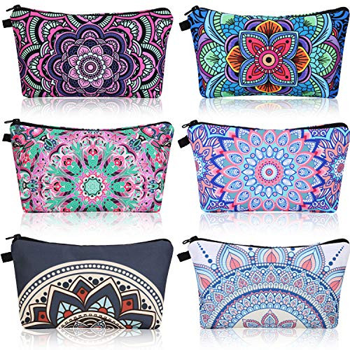 6 Pieces Makeup Bag Toiletry Pouch Waterproof Cosmetic Bag with Mandala Flowers Patterns, 6 Styles (Novelty Style)