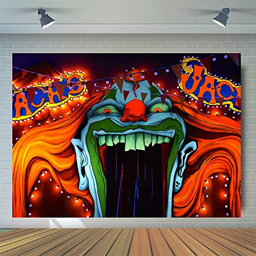 Halloween Eve Horror Circus Carnival Theme Photography Background Giant Halomas Birthday Party Photo Background Scary Entrance Giant Evil Vampire Cake Table Decoration Banner Studio Props 7x5ft Vinyl