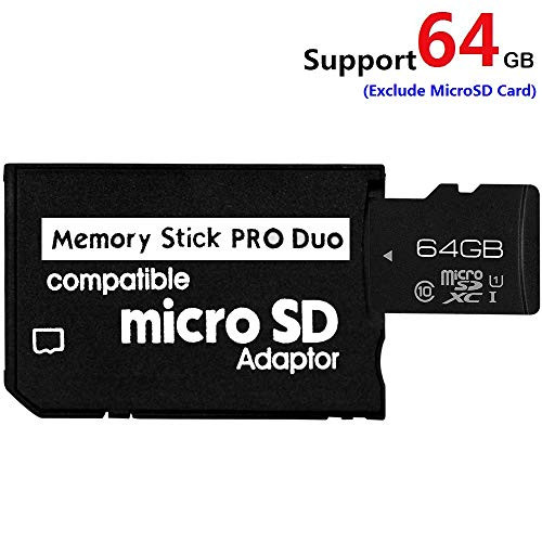 Lxctech Memory Stick Adapter, MicroSD to MS PRO Duo Adapter for Sony PSP Camera, 64GB Micro SD Card