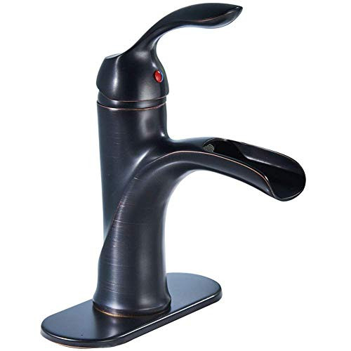 Bathfinesse Bathroom Sink Faucet Waterfall Single Handle One Hole Oil Rubbed Bronze Commercial Deck Mount Lavatory Faucets