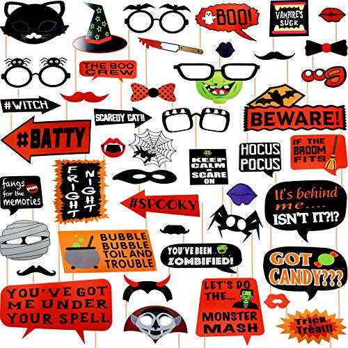 45 Pieces Halloween Photo Booth Props Kit, Halloween Party Photo Shooting Props for Halloween Party Photography Decoration