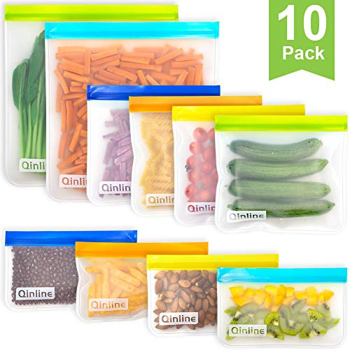 Reusable Storage Bags - 10 Pack Leakproof Freezer Bags(2 Reusable Gallon Bags + 4 BPA FREE Reusable Sandwich Bags + 4 Reusable Snack Bags) Zipper Lunch Bag for Food Marinate Storage Home Organization