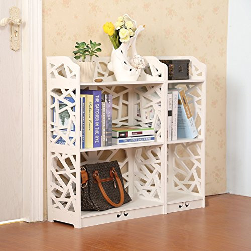 D-Line Wood and Plastic Bookcase Bookshelf Storage Shelf, White, Set of 2