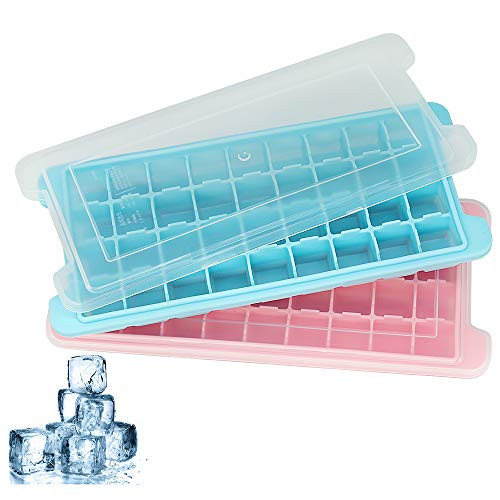 Ice Cube Trays With Lids?2-Pack 72 Ice Cubes Food Grade Silicone,With Removable Lid Ice Cube Molds For Whiskey,Chilled Drinks Cocktails