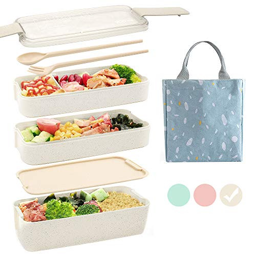 Ozazuco Bento Box Japanese Lunch Box,3-In-1 Compartment - Wheat Straw, Leakproof Eco-Friendly Bento Lunch Box Meal Prep Containers for Kids & Adults (Beige) Ozazuco Bento Box Japanese Lunch Box,3-In-1 Compartment - Wheat Straw, Leakproof Eco-Friendly Bento Lunch Box Meal Prep Containers for Kids & Adults (Beige)