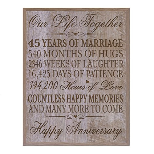 45th Wedding Anniversary Wall Plaque for Couple, 45th Anniversary 12" W X 15" H Wall Plaque By LifeSong Milestones (Barnwood)