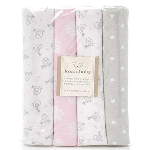 Koala Baby 4-Pack Flannel Receiving Blankets (Pink Bird)