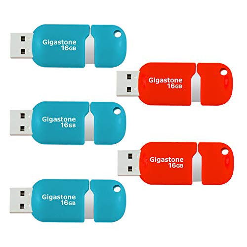 Gigastone V10 16GB 5-Pack USB2.0 Flash Drive 16GB Flash Drive Thumb Drive Memory Stick Pen Drive Capless Retractable Design (Multi Color)